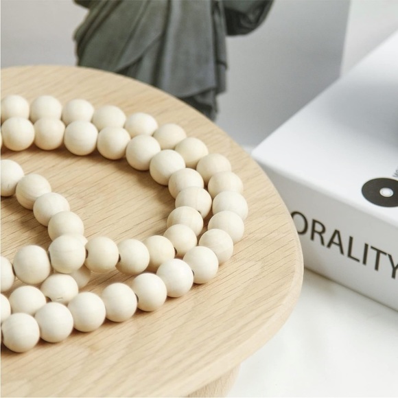 Rustic Boho Farmhouse Cream Wood Beads Tie Tassel Garland Home Table DiningDecor - Picture 2 of 6